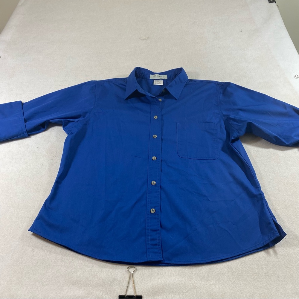 BUTTON DOWN SHIRT DOC & AMELIA by CINTAS LARGE 3/4 Sleeve Woman’s Blue S…